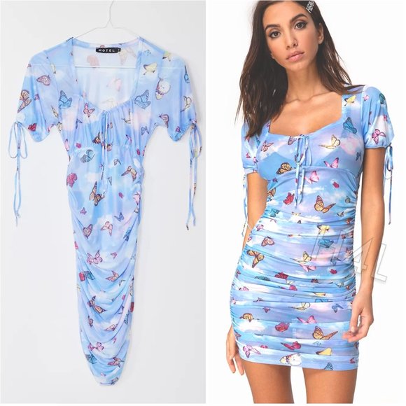 Urban Outfitters Dresses & Skirts - NWT UO 90s Butterfly Cloud Mesh Ruched Dress Motel